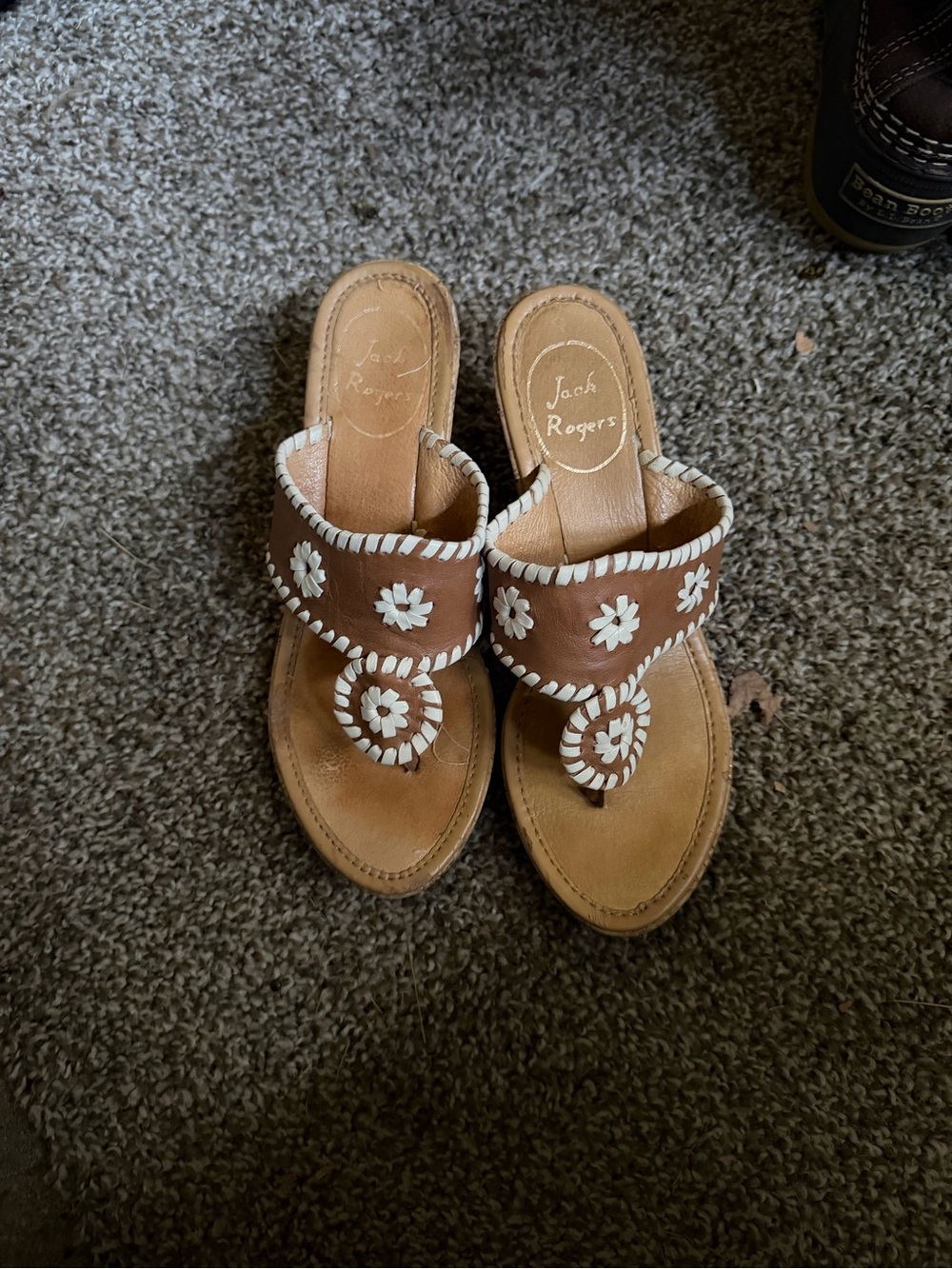 Jack Rogers Brown Leather Daisy Sandals